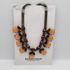 BaubleBar Opaque Amber Navy & Pink Glass Scarab Style Statement Necklace 16”+3”